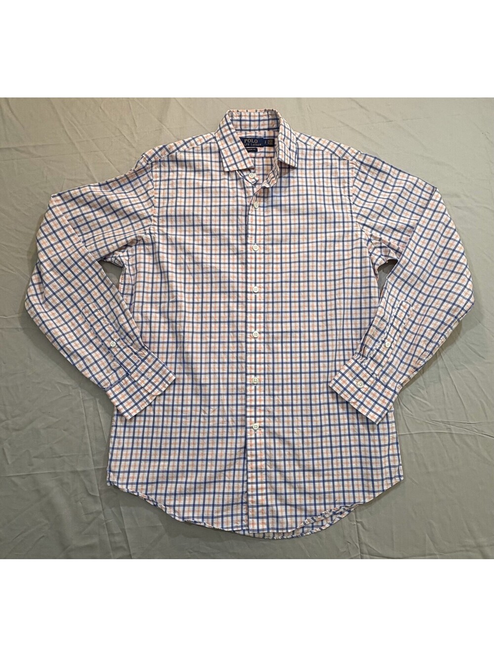 Polo Ralph Lauren Men’s S Classic Fit Plaid Button Up Shirt Orange Blue